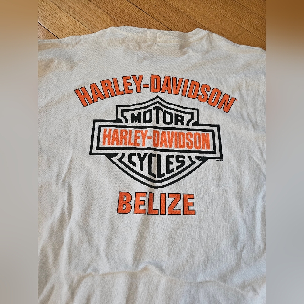 Harley Davidson Long Sleeve White and Orange Shirt Size M - Medium - Belize